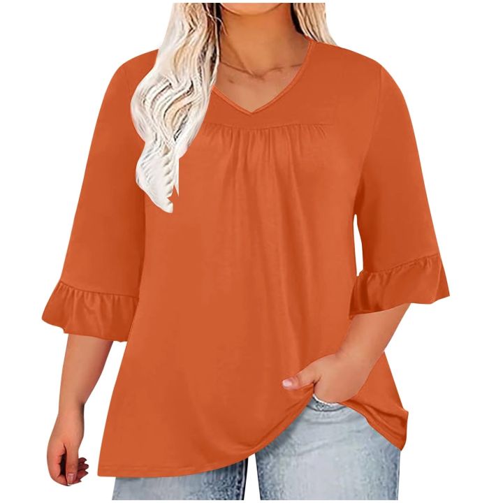 Elegant%20Ease:%20Women%E2%80%99s%20Plus%20Size%20Ruffle%20V-Neck%20Tops%20for%20Summer%20Style%20-%20Image%207