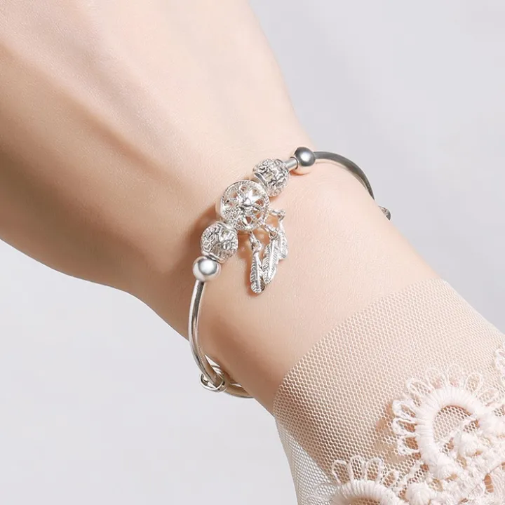 Alien%20Adjustable%20size%20925%20Sterling%20Silver%20Bangle%20cuff%20Dreamcatcher%20Tassel%20Feather%20Round%20Bead%20Charm%20Bracelet%20jewelry%20For%20Women%20wedding%20-%20Image%205