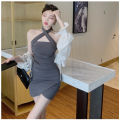 Pure Desire Style Hot Girl Halter Spaghetti Straps Dress Women's Design Sense Cinched Bodycon Sexy Sheath Skirt Summer.