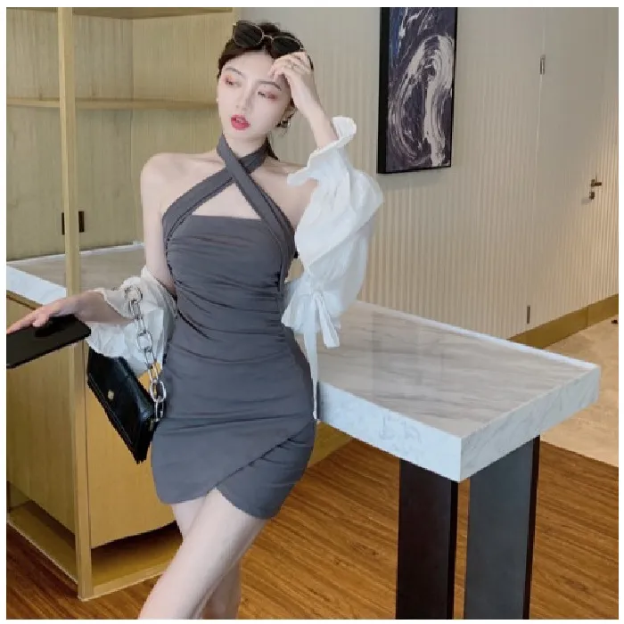 Pure%20Desire%20Style%20Hot%20Girl%20Halter%20Spaghetti%20Straps%20Dress%20Women's%20Design%20Sense%20Cinched%20Bodycon%20Sexy%20Sheath%20Skirt%20Summer%20-%20Image%207