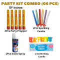 Celebration Party Kit- Party Popper, Snow Spray, Sparkling Candle, and Birthday Candle- (Pack of 6 Pcs).