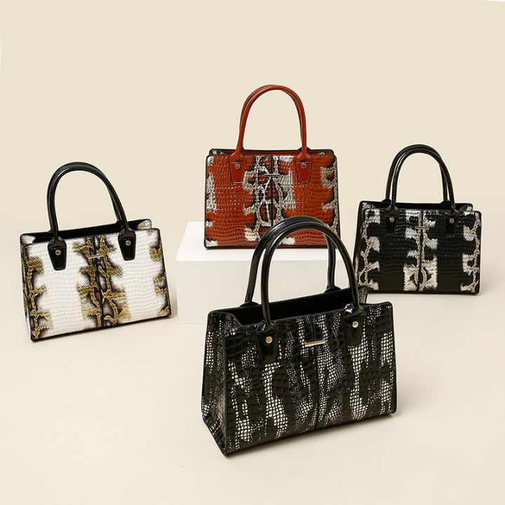 Women's large-capacity contrasting snake print premium sense commuter bag Business commuter PU shoulder crossbody tote bag