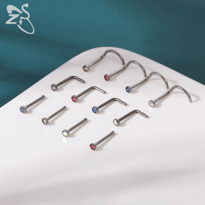ZS%203-4pcs/lot%20G23%20Titanium%20Nose%20Piercing%20Set%202/3MM%20Round%20CZ%20Crystal%20Nose%20Studs%2020g%20Screw%20Bone%20L-Shaped%20Nostril%20Piercing%20Jewelry%20-%20Image%202