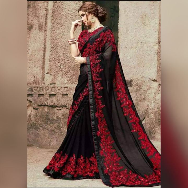 Red and Black Georgette Saree For Women
