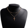Women's jewelry necklace women's gold and silver retro cross pendant color multi-layer oval bead chain necklace simple.