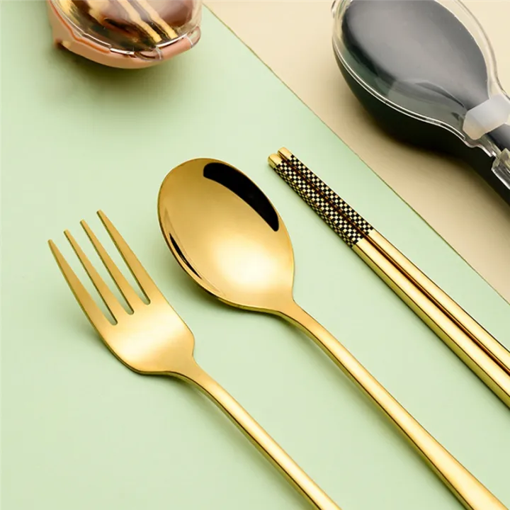 3pcs%20Stainless%20Steel%20Dinnerware%20Set%20Flatware%20Camping%20Travel%20Sets%20Chopsticks%20Fork%20Spoon%20Cutlery%20Case%20Tableware%20Pink%20-%20Image%202