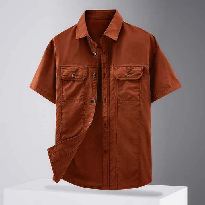 Stylish Solid Color Casual Half Sleeve Shirt with Double Pocket for Men
