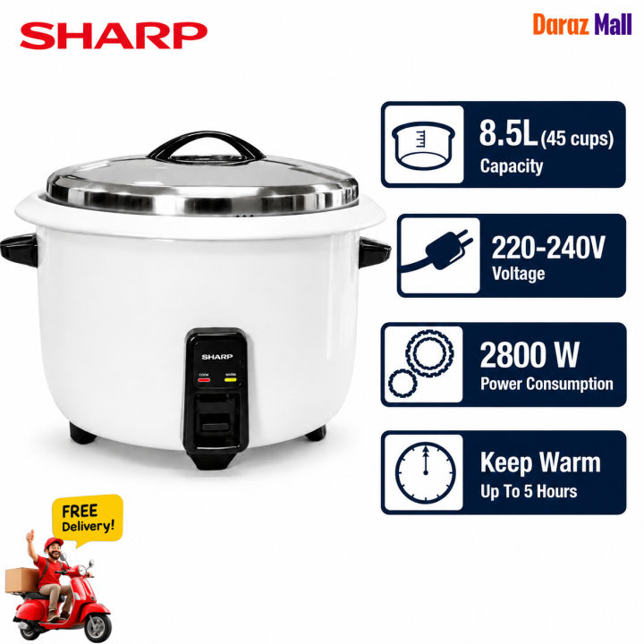 Sharp KS-H858C-W3 Commercial Rice Cooker 8.5L (45 Cups) | 2800W Heavy-Duty Electric Rice Cooker with 5-Hour Keep Warm, 220-240V