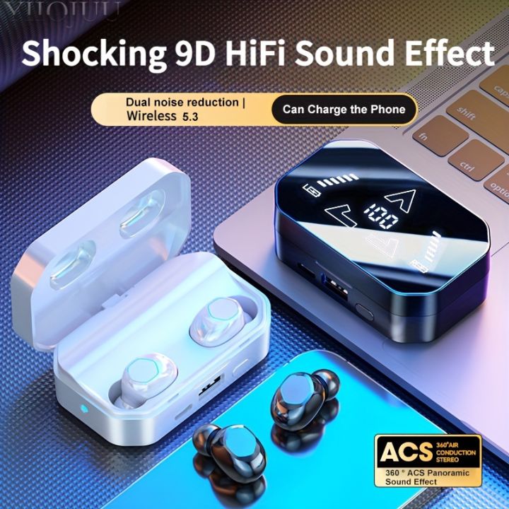 YIIOJUU New Wireless Earphones Headphones With LED Display Touch In-Ear True Wireless Earbuds Hifi Sound Quality High Power Sports Music Game Headset Waterproof For Iphone/Android