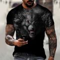 Beast wolf 3d black printing series new summer men's short sleeved shirt super large top fashion street wear o collar men's shir. 