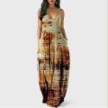 2022 Dress For Women Halter Neck Summer Vintage Texture Print Sleeveless Midi Backless Party Dresses Beach Casual Streetwea. 