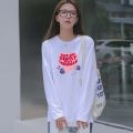 100% Pure Cotton 2021 Autumn and Winter New Fleece-lined Thick Long Sleeve T Women's Korean-Style Loose Bottoming Shirt ins Tide.