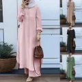 2-Piece Islamic Dress Set - Solid Arabic Blouse and Pants Jumpsuit for Modest Women. 