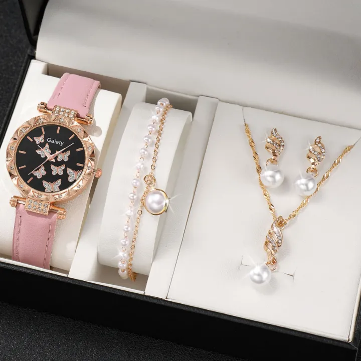 5pcs%20set%20pearl%20bracelet%20necklace%20earrings%20with%20butterfly%20quartz%20watch%20for%20women%20(No%20Box)%20-%20Image%206