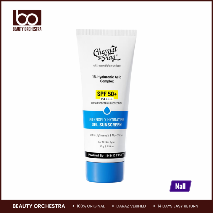 Chemist at Play Intensely Hydrating Gel Sunscreen SPF 50+ PA++++ With Hyaluronic Acid & Ceramides for Normal, Dry, Oily, Combination skin types 45gm