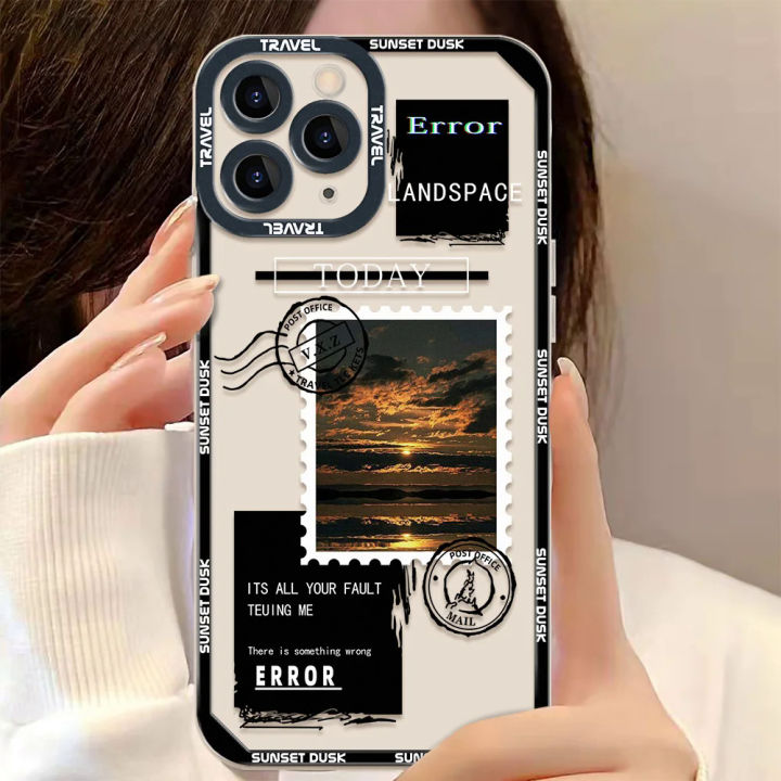 【Emotion HENG】Landscape stamp label phone case for iPhone 13 11 14 15 Pro Max 12 mini cases iPhone 7 8 plus Xs XR se 2022 2020 soft back cover