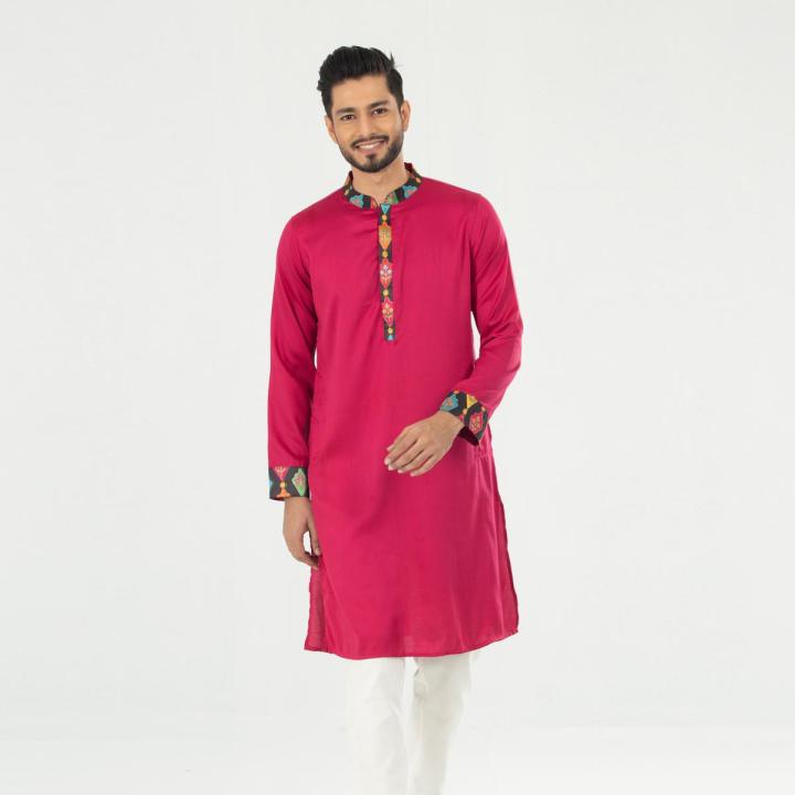 Masculine Semi Fit Panjabi Casual Panjabi - Hot Pink