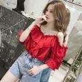 Off-Neck Sling Shirt Ruffled off-Shoulder Top Trendy Loose2023Summer New Women's Korean Style Slimming. 