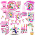 Pink Rainbow Unicorn Party Supplies Banner Paper Plates Balloons Napkin Gift Bag Wrapper Baby Shower Kids Birthday Decorations.