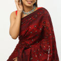 Silk Maroon and Red Jamdani Saree Without Blouse Piece for Women Suitable for All Seasons Casual Wear. 