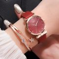 2 pcs/set women watches bracelet set flowers ladies Bracelet Watch casual leather quartz wristwatch. 
