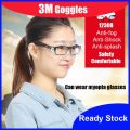 3M 12308 Safety Goggles Protective Glasses Anti-Fog Goggle Eye Protection Glasses Eyewear 【Clear/ Transparent】.