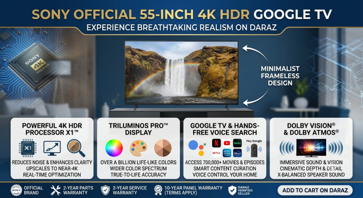 Sony Official 55 Inch 4K Ultra HD HDR Smart Google TV (55X80K / K-55S30) - 100% Genuine - Official Brand Warranty