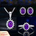 Carat Women Rhinestone Inlaid Oval Pendant Necklace Earrings Open Ring Jewelry Set. 