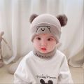 Baby Knitting Hat Cotton Ear Cap for Boys and Girls Winter Hat Scarf Set Infant Accessories Thick Woolen Hat 6 Months-2 Years. 