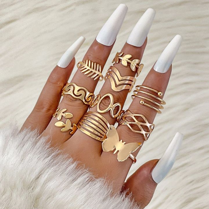 Bohemian butterfly ring set geometric simple hollow ring set