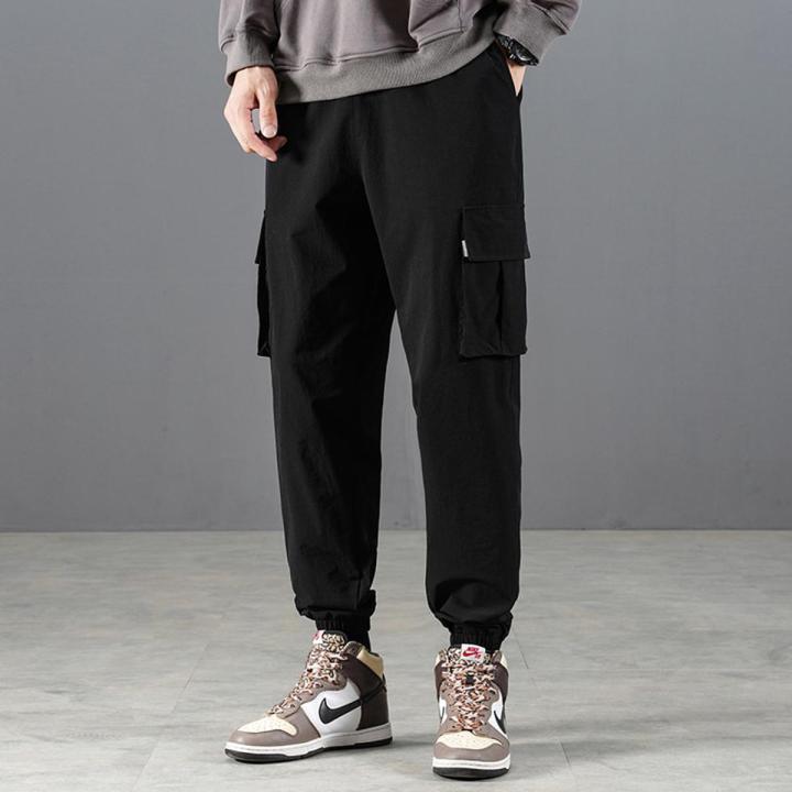 RUPPSHCH Spring And Summer New Men Casual Fashion Solid Color Beamed Straight Cargo Pants Men Trend Multi-cket Pants