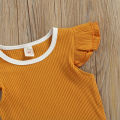 Jumperjuser-Toddler Kids Girls 2 Pieces Outfit, Fly Sleeve Round Neck Contrast Color T-Shirt + Bowknot Shorts Summer Set. 