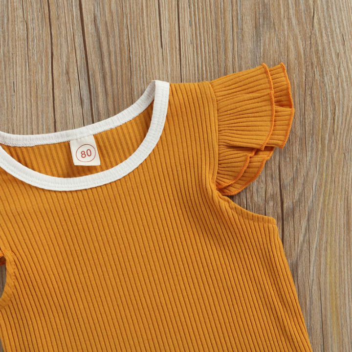 Jumperjuser-Toddler%20Kids%20Girls%202%20Pieces%20Outfit,%20Fly%20Sleeve%20Round%20Neck%20Contrast%20Color%20T-Shirt%20+%20Bowknot%20Shorts%20Summer%20Set%20-%20Image%206