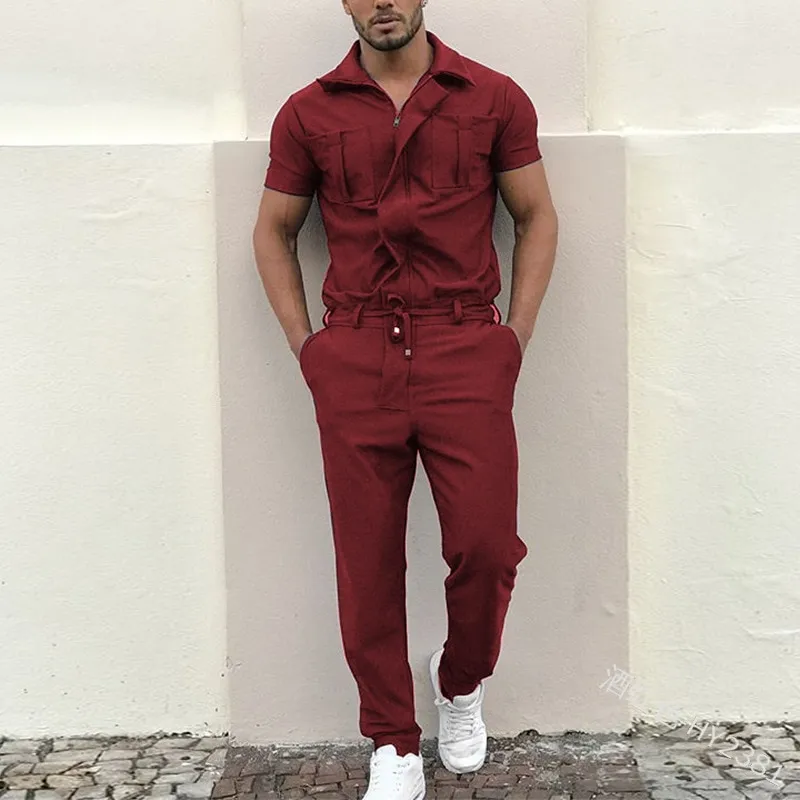 2022 New Mens Rompers Pants Casual Loose One-piece Suit Overalls