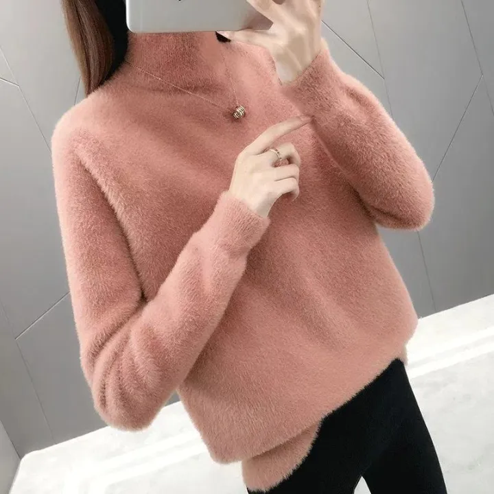 Winter%20Women%20Pullover%20Sweater%20Fashion%20Half%20Turtleneck%20Knitted%20Jumper%20Loose%20Imitation%20Mink%20Velvet%20Knitted%20Sweater%20Femme%20Tops%20T93%20-%20Image%208