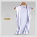 Men's Ice Silk Seamless Vest Summer Young Men Solid Color Stretch Sports Quick Dry Wide Shoulder Thin V-Neck Base Shirt. 