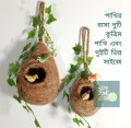 One Hanging Bird Nest with two birds & plant for home and garden decor. Babui Pakhir Basha of 02 size, ( Height with hanging rope15 inch & 14 inch )।.