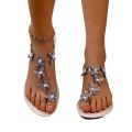 European and American foreign trade plus size rhinestone butterfly lassoe sandals women's new flat beach sandals manufacturers in the summer of 2024.