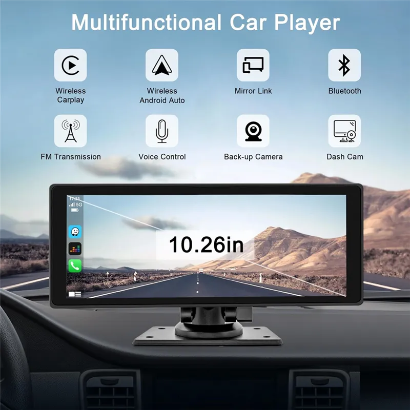 Portable Wireless Carplay Car Stereo with Dash Cam HD