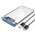 Transparent USB 3.0 2.5inch SATA HDD ,SSD External Enclosure Mobile Hard Disk Drive Box Case. 