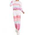 2021 2 Pieces Suit Set for Women, Tie-Dye Print Round Neck Long Sleeve T-Shirt+Trousers, S/M/L/XL/XXL. 