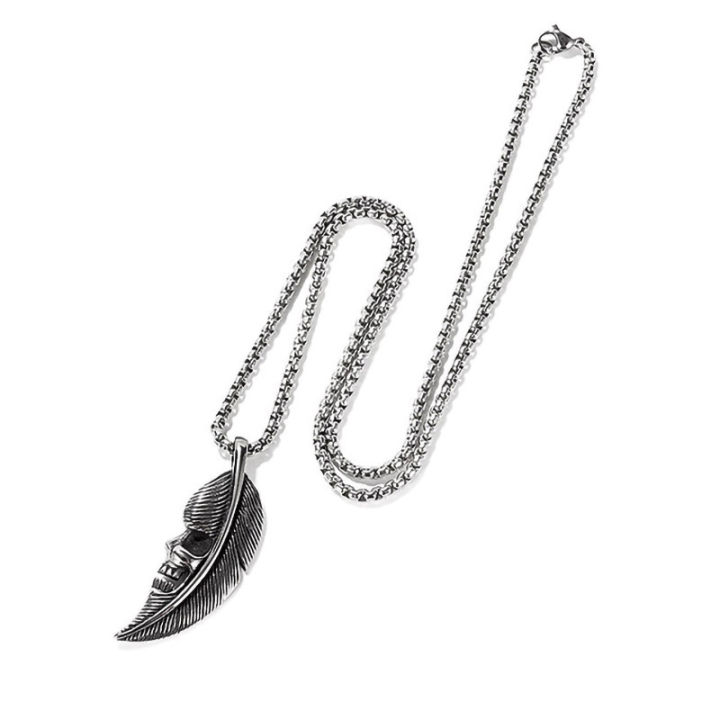 Vintage%20Feather%20Pendant%20Necklace%20Stainless%20Steel%20Feather%20Necklace%20for%20Men%20Vintage%20Feather%20Design%20Skull%20Pendant%20Necklace%20-%20Image%206