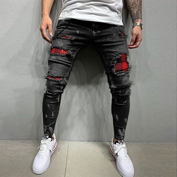 Men%20Jeans%20Knee%20Hole%20Ripped%20Stretch%20Skinny%20Denim%20Pants%20Beggar%20Patches%20Black%20Blue%20Spring%20Autumn%20Hip-Hop%20Style%20Slim%20Fit%20Trousers%20-%20Image%204