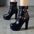 korean fashion boots for women ladies Women's Round Head Thick Heel Boots Waterproof Platform High Heel Boots.