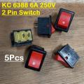 5Pcs KC-6388 KC 6388 Rocker Switch 2 Pin 6A 250V 2 Positions SPDT ON OFF Boat Rocker Switch Power Rocker Switch Black & Red Color Micro Switches For Electronic Projects.
