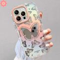 Fashion Art Romantic Pink Butterfly Creative Bracelet Casing Compatible for IPhone 7Plus 11 15 12 13 14 Pro Max XR 15 7 8 Plus X XS Max Luxury Make Up Mirror Soft Phone Case. 