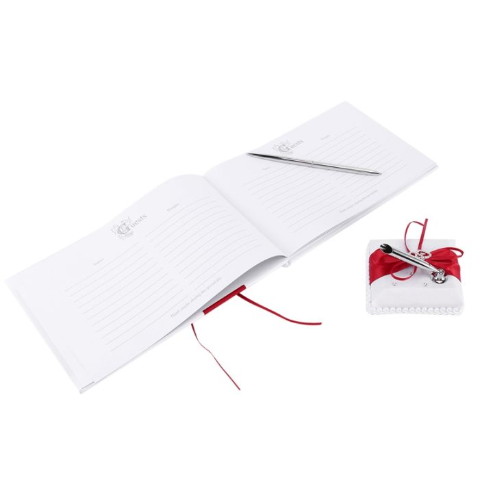Wedding%20Guest%20Book%20With%20Pen%20Holder%20Sets%20Satin%20Bows%20Signature%20Book%20With%20Diamonds%20Shape%20For%20Party%20Decorations%20-%20Image%202