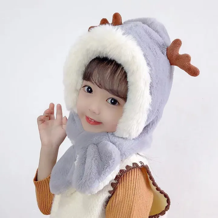 Cute%20Antler%20Baby%20Hat%20Winter%20Plush%20Warm%20Baby%20Scarf%20Hat%20Scarf%20Integrated%20Warm%20and%20Windproof%201-6%20Years%20-%20Image%204