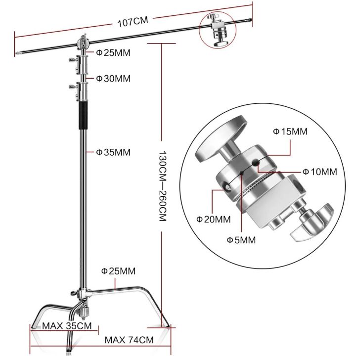 Metal%20Height%202.6M/8.5FT%20Adjustable%20Reflector%20Tripod%20Stand%20with%20Holding%20Arm%202pc%20Grip%20Head%20for%20Photography%20Studio%20Video%20Equipment%20-%20Image%203