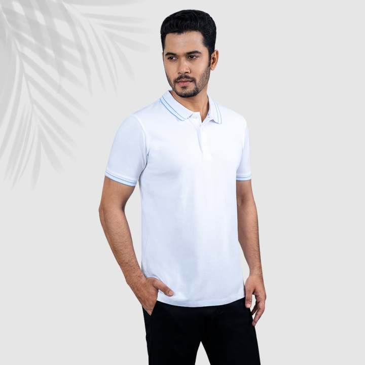 Richman Premium White Color Regular Fit Half Sleeve Cotton Polo For Men